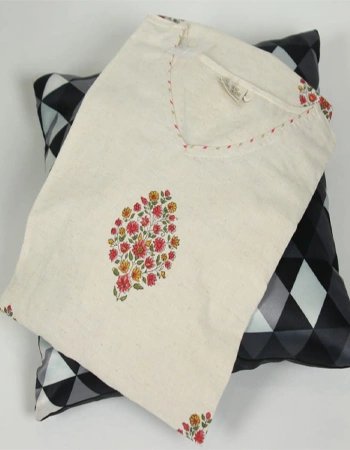 Off-White Khadi Cotton Kurti with Floral Prints - Image 2