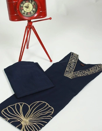 Classic Navy Blue Co-Ord Set with Elegant Embroidery - Image 2