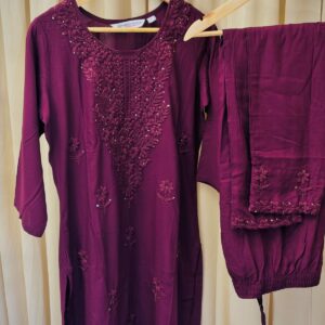 Grace in Grape Wine – Chikankari Elegance