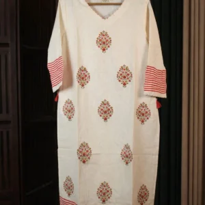 Off-White Khadi Cotton Kurti with Floral Prints